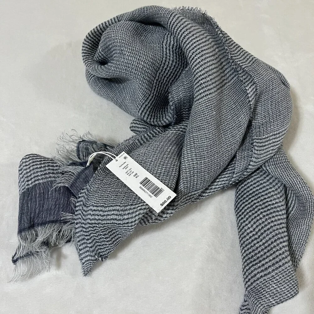 NWT SASSO + SMYTH Linen Blend Fringe Scarf Navy White Made in Italy - Picture 10 of 10